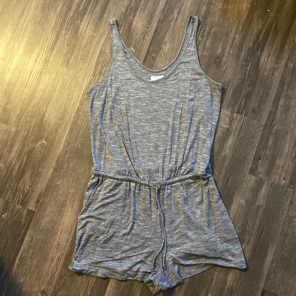 Lou & Grey tank top heather gray drawstring waist romper - NWOT